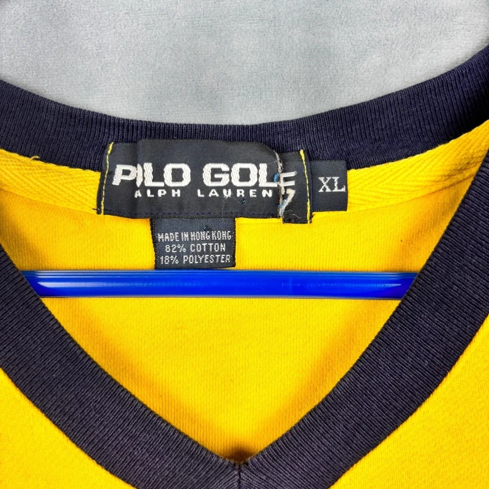 Polo Golf Ralph Lauren Mens XL Yellow V-Neck Sweatshirt Vest Embroidered Crest